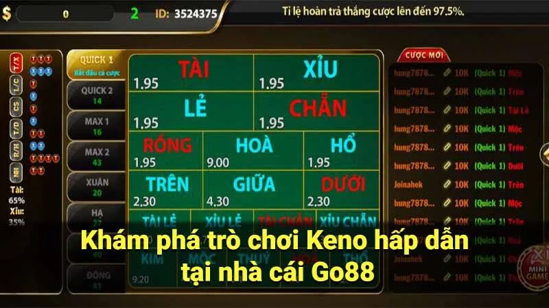 Khám phá trò chơi Keno hấp dẫn tại nhà cái Go88