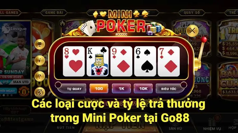 Các loại cược và tỷ lệ trả thưởng trong Mini Poker tại Go88