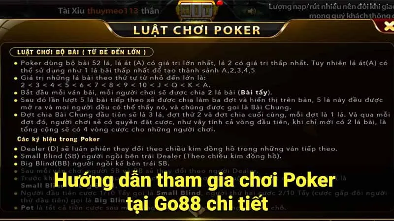 Hướng dẫn tham gia chơi Poker tại Go88 chi tiết