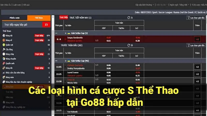 Các loại hình cá cược S Thể Thao tại Go88 hấp dẫn